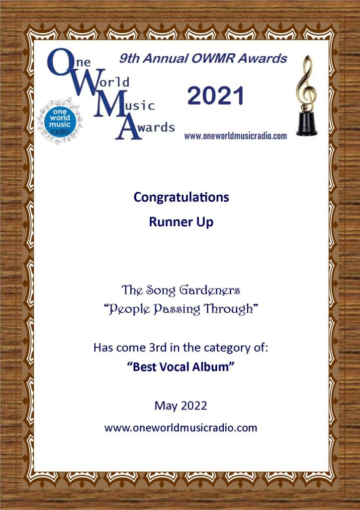 OWMR 3rd place best vocal album 2021